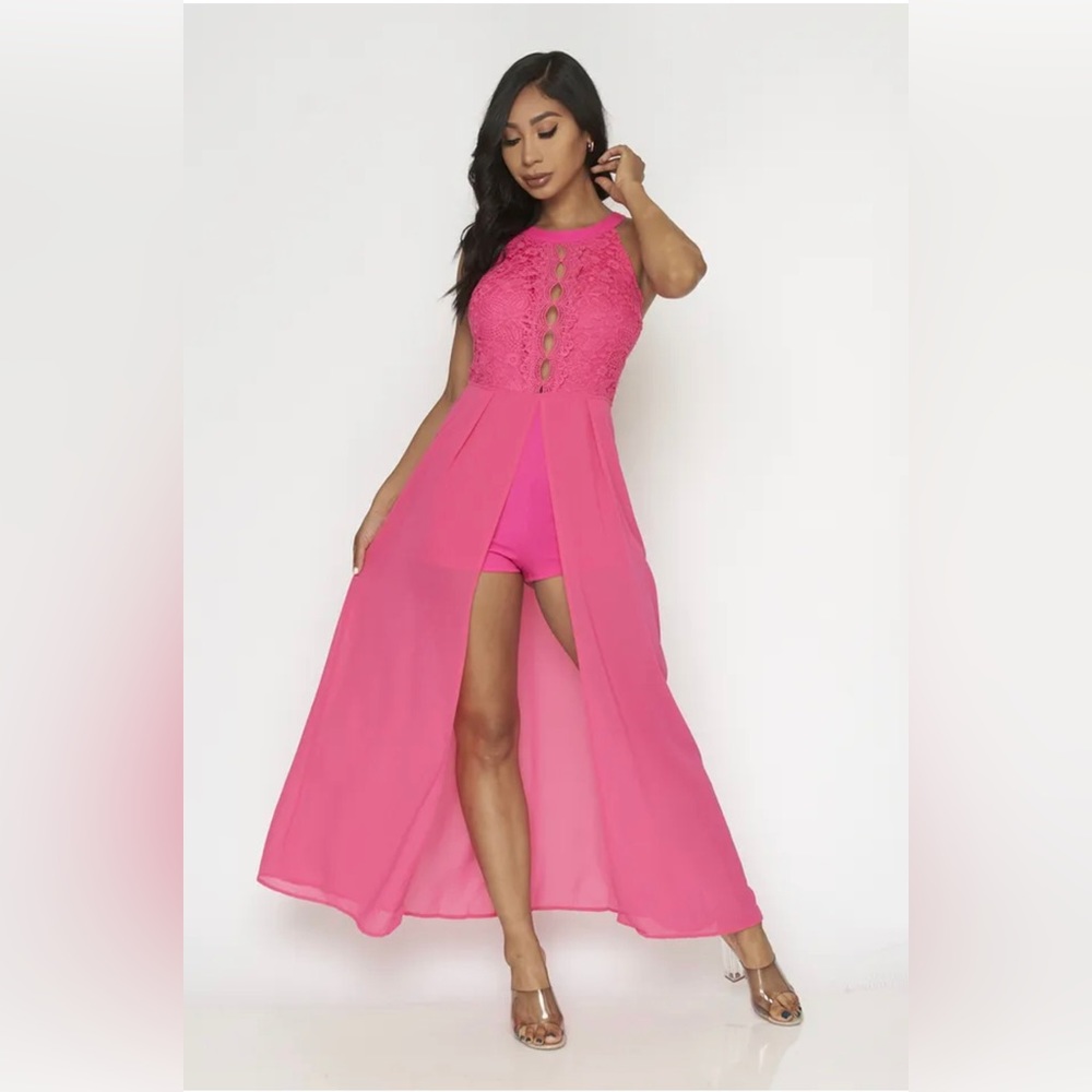 Chocolate USA Hot Pink Romper Maxi Dress
